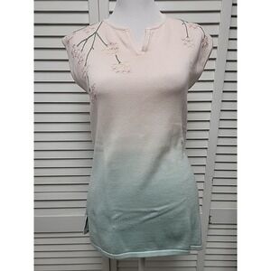 Vtg Christine Phillipe Ombre Embroidered Vest Pink Mint Floral NWT Cotton Rayon